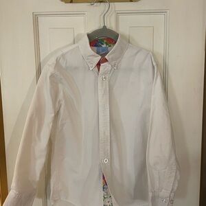 Boys Bella Bliss Long Sleeve White Button Down Size 6 with floral accent